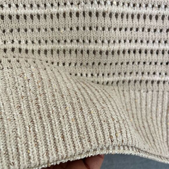 Joie Open Knit Sweater Womens L Minimalist Beige Metallic Boxy Oversized Vest - Picture 5 of 11